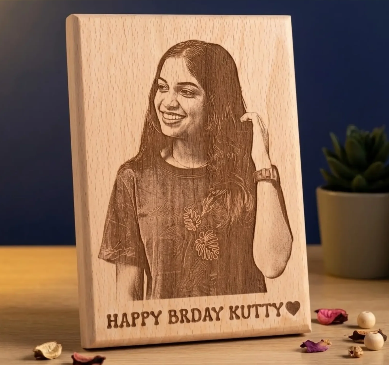 Laser Engraved Wooden Photo Plaque – Custom Memory Gift