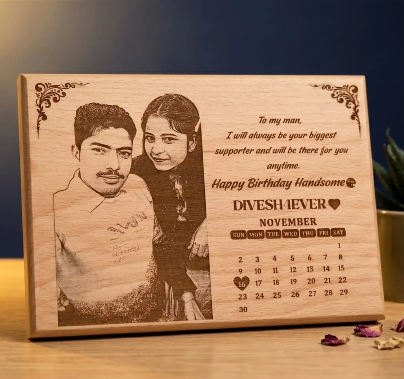 Laser Engraved Wooden Photo Plaque – Custom Memory Gift