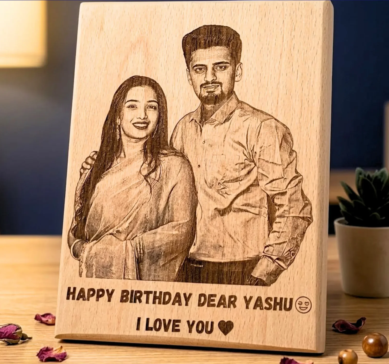 Laser Engraved Wooden Photo Plaque – Custom Memory Gift